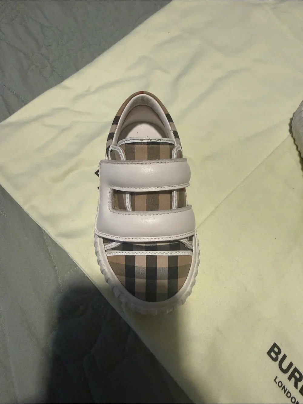 Burberry Beige Nova Check Kids Sneakers with White Straps
